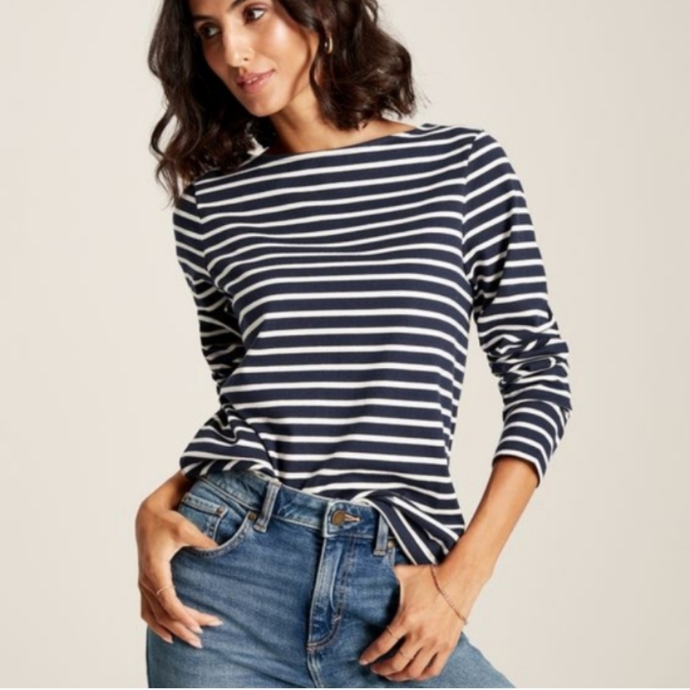 Joules Marina Nautical Blue White Bug Embroidered Long Sleeve Shirt US Size 6